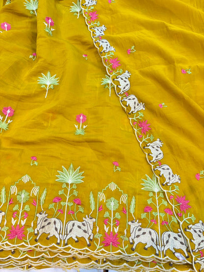 Elegant Pashmina Silk with 2 side work Dupatta with Embroidered Borders and plain width 44