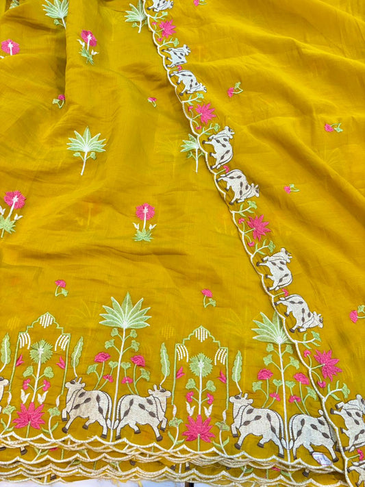 Elegant Pashmina Silk with 2 side work Dupatta with Embroidered Borders and plain width 44