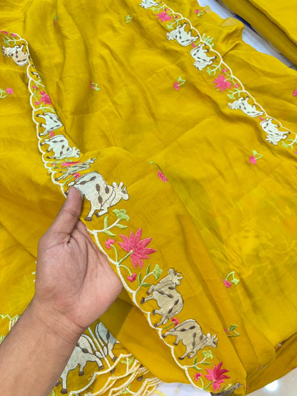 Elegant Pashmina Silk with 2 side work Dupatta with Embroidered Borders and plain width 44