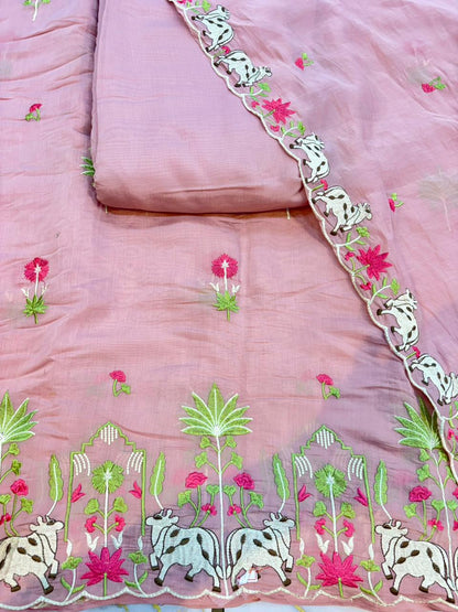 Elegant Pashmina Silk with 2 side work Dupatta with Embroidered Borders and plain width 44
