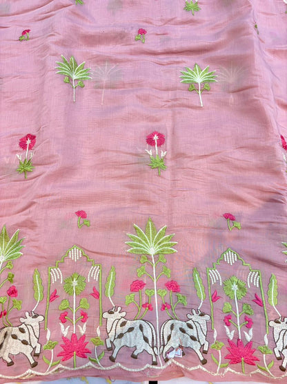 Elegant Pashmina Silk with 2 side work Dupatta with Embroidered Borders and plain width 44
