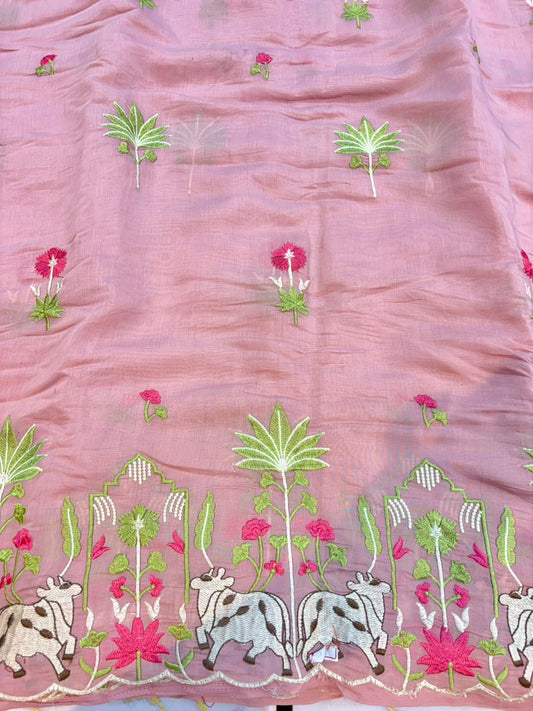 Elegant Pashmina Silk with 2 side work Dupatta with Embroidered Borders and plain width 44
