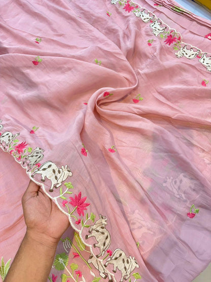 Elegant Pashmina Silk with 2 side work Dupatta with Embroidered Borders and plain width 44