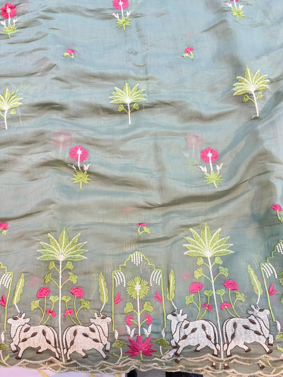 Elegant Pashmina Silk with 2 side work Dupatta with Embroidered Borders and plain width 44