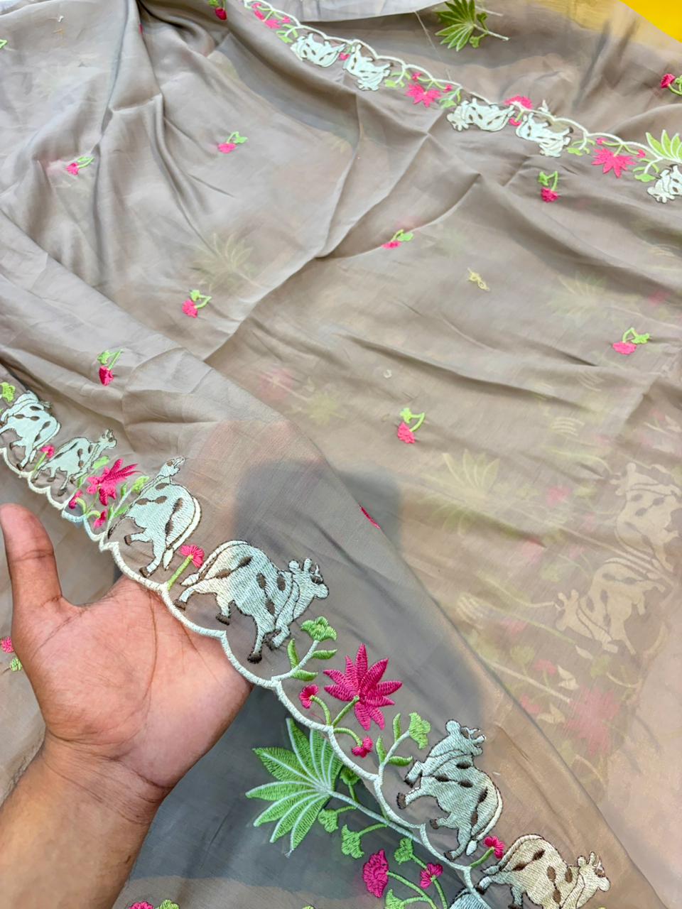 Elegant Pashmina Silk with 2 side work Dupatta with Embroidered Borders and plain width 44