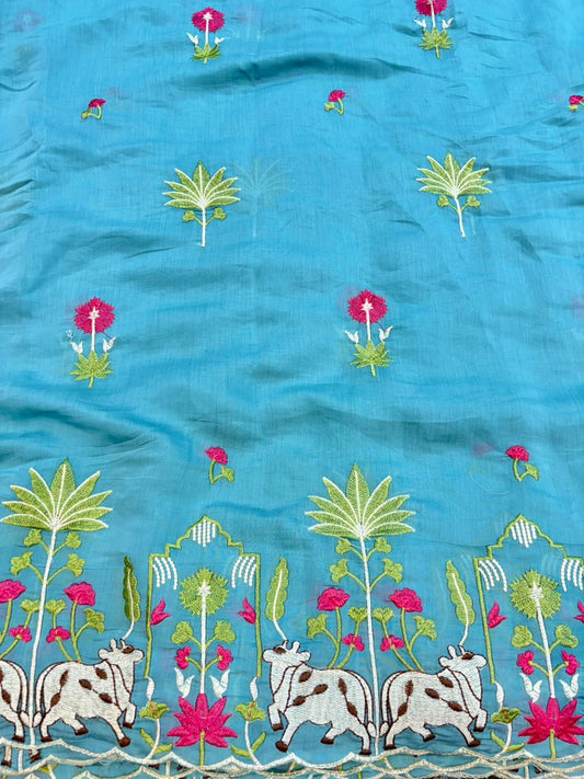 Elegant Pashmina Silk with 2 side work Dupatta with Embroidered Borders and plain width 44