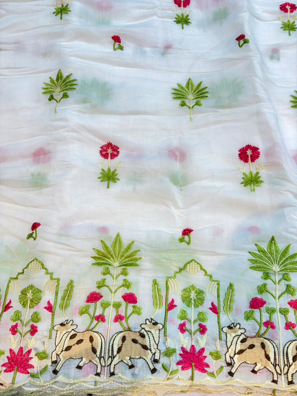Elegant Pashmina Silk with 2 side work Dupatta with Embroidered Borders and plain width 44