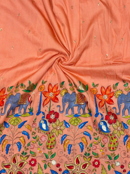 pure 100%  Kalamkari Border Pure Imported Fabric width 44