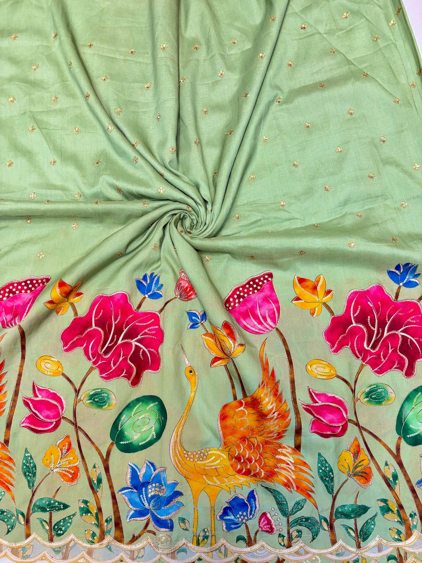 pure 100%  Kalamkari Border Pure Imported Fabric width 44