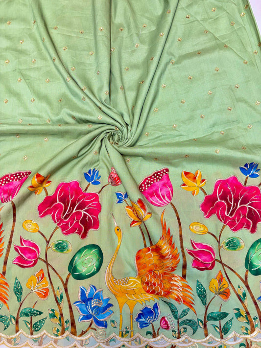pure 100%  Kalamkari Border Pure Imported Fabric width 44