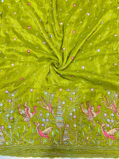 Premium Bridal Viscose Tissue Fabric with Artisan Handwork width. 44