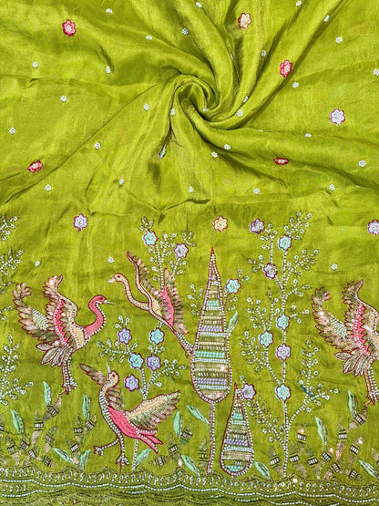 Premium Bridal Viscose Tissue Fabric with Artisan Handwork width. 44
