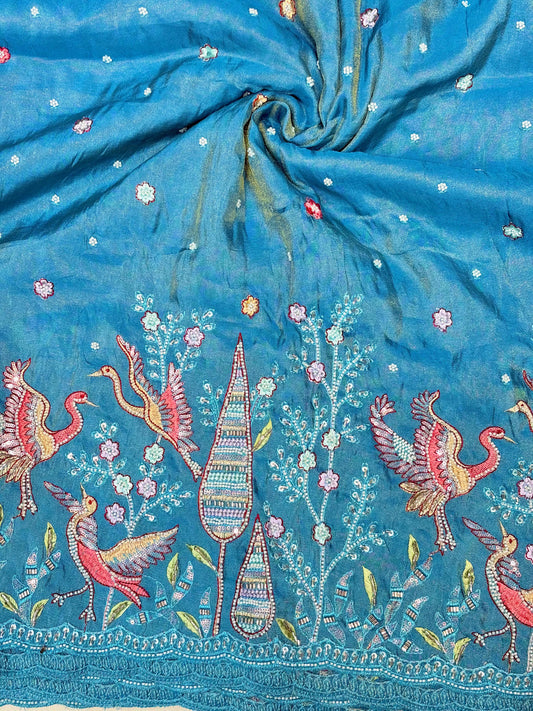 Premium Bridal Viscose Tissue Fabric with Artisan Handwork width. 44