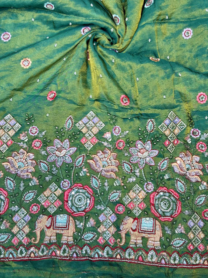 Premium Bridal Viscose Tissue Fabric with Artisan Handwork width. 44