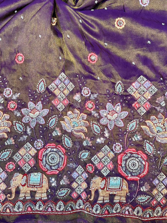 Premium Bridal Viscose Tissue Fabric with Artisan Handwork width. 44
