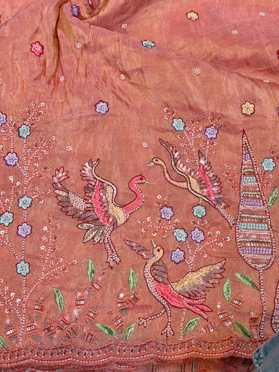 Premium Bridal Viscose Tissue Fabric with Artisan Handwork width. 44