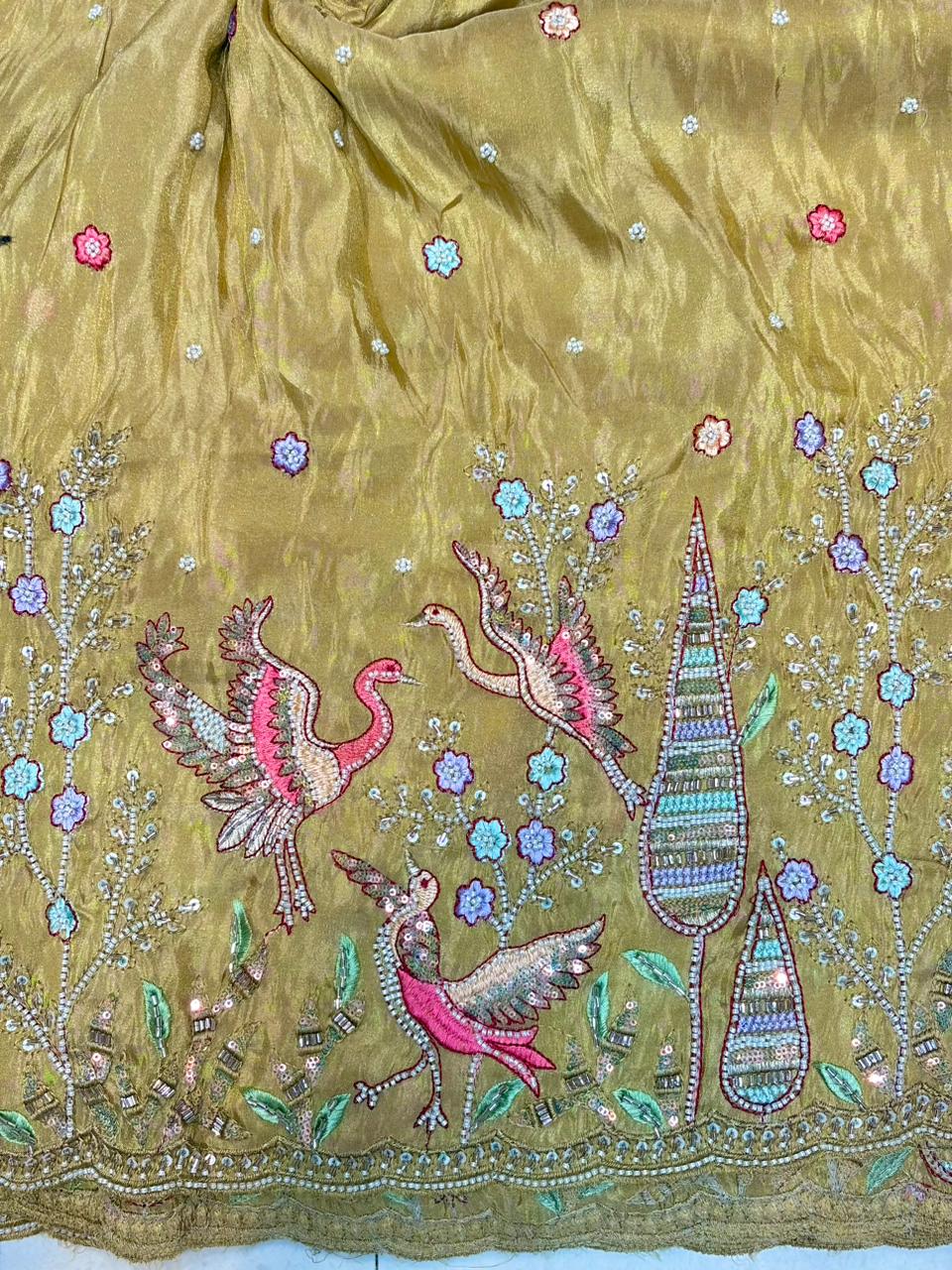 Premium Bridal Viscose Tissue Fabric with Artisan Handwork width. 44