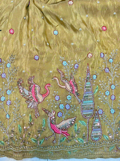 Premium Bridal Viscose Tissue Fabric with Artisan Handwork width. 44