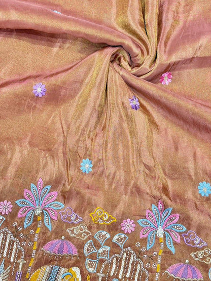 Premium🥻 Viscouse tissue👗 border fabrics beats work beautiful  design width 44