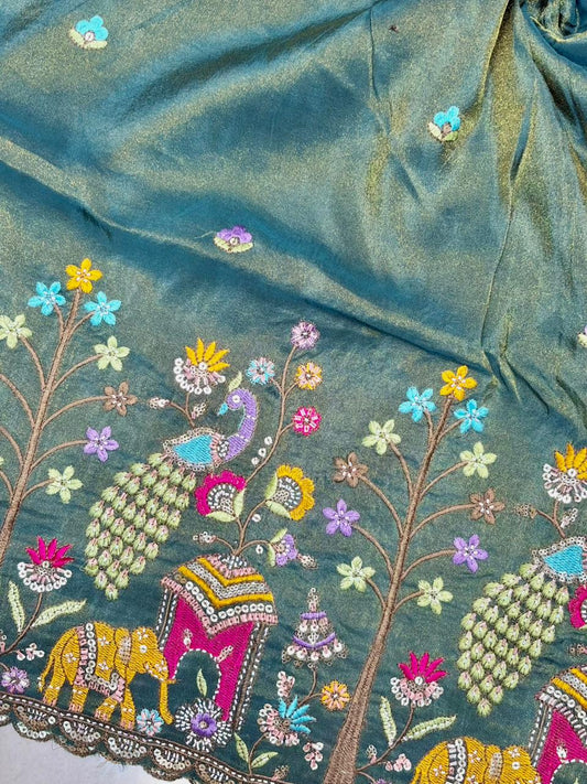 Premium🥻 Viscouse tissue👗 border fabrics beats work beautiful  design width 44