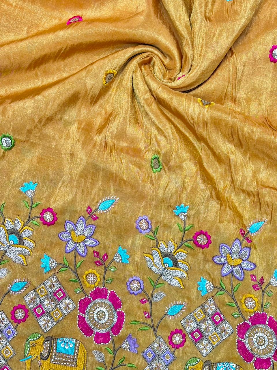Premium🥻 Viscouse tissue👗 border fabrics beats work beautiful  design width 44