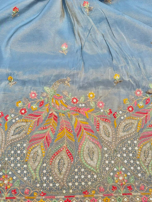 Premium🥻 Viscouse tissue👗 border fabrics beats work beautiful  design width 44