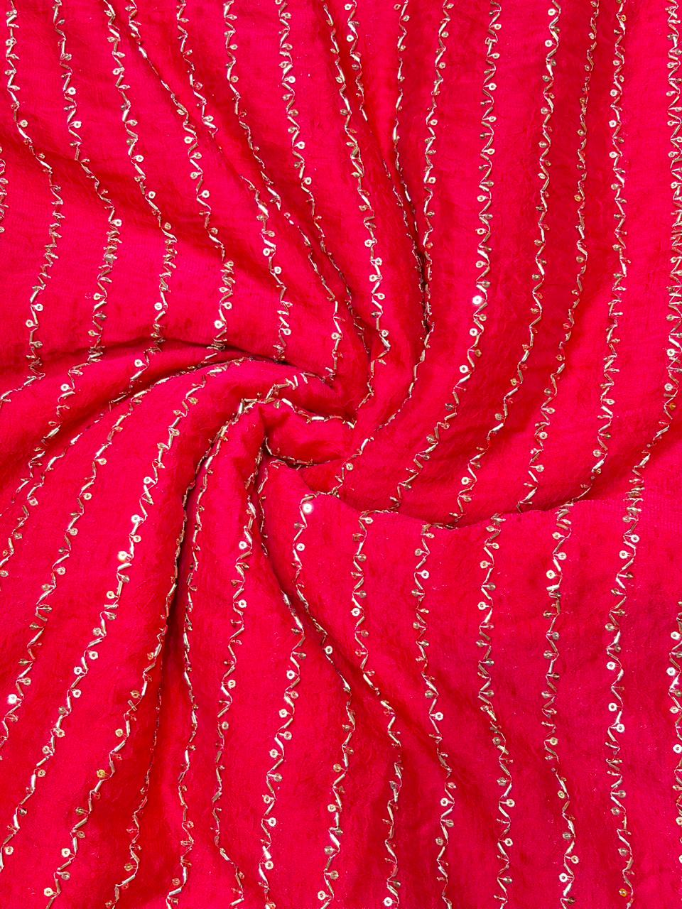 Luxurious Vichitra Silk Fabric with Glittering Sequence beats Work width 44
