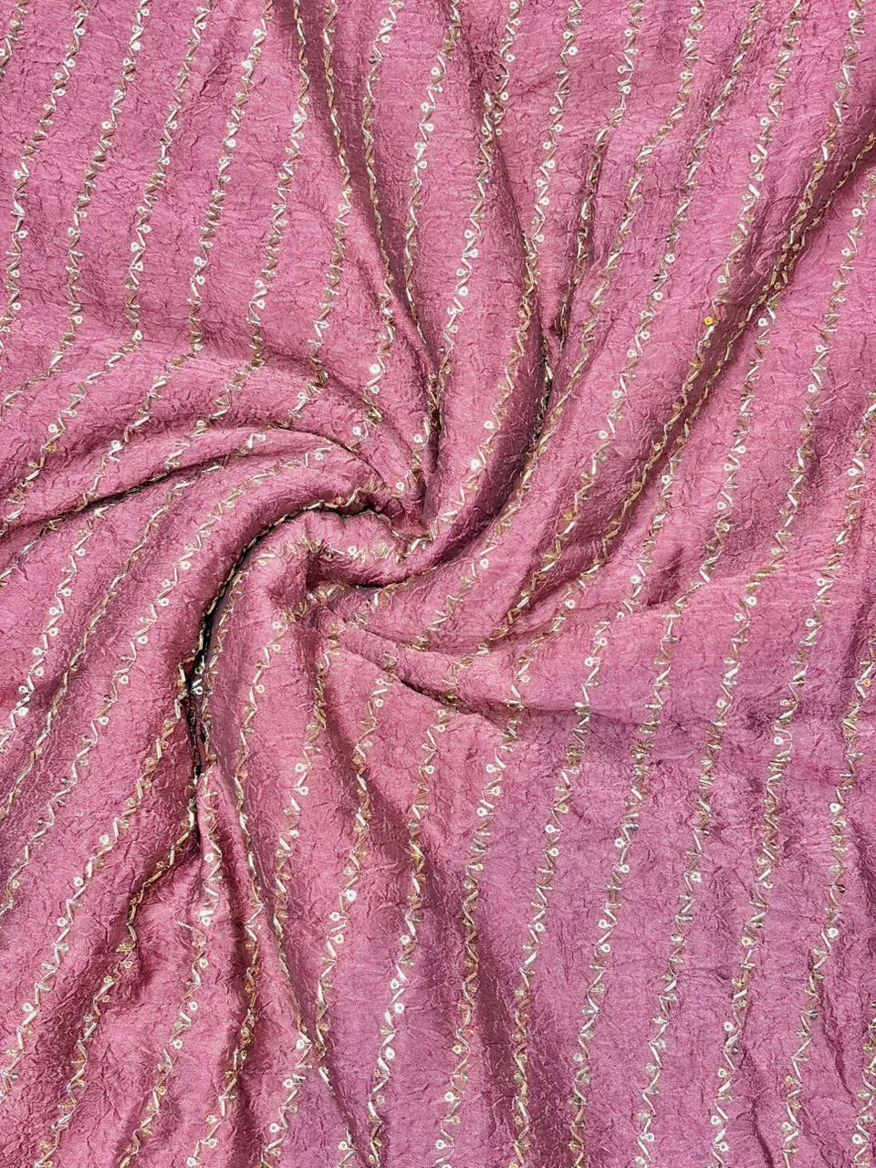 Luxurious Vichitra Silk Fabric with Glittering Sequence beats Work width 44