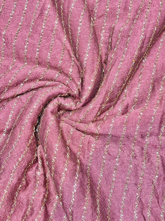 Luxurious Vichitra Silk Fabric with Glittering Sequence beats Work width 44