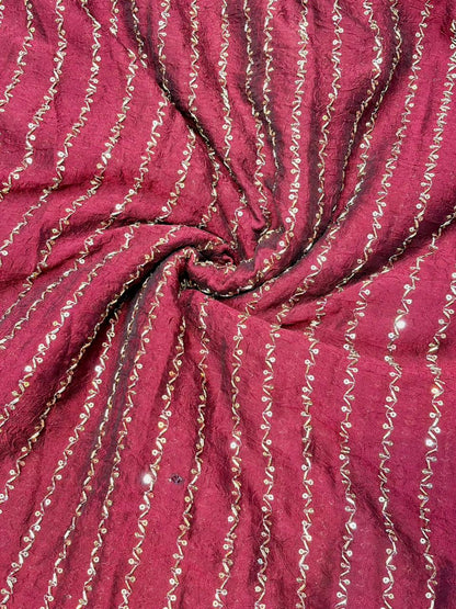 Luxurious Vichitra Silk Fabric with Glittering Sequence beats Work width 44