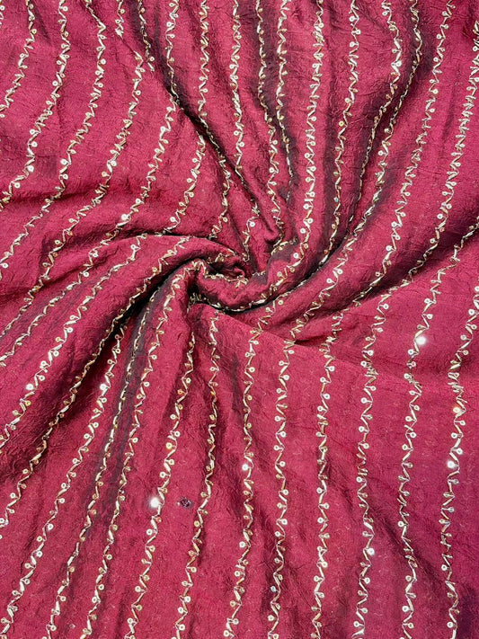 Luxurious Vichitra Silk Fabric with Glittering Sequence beats Work width 44