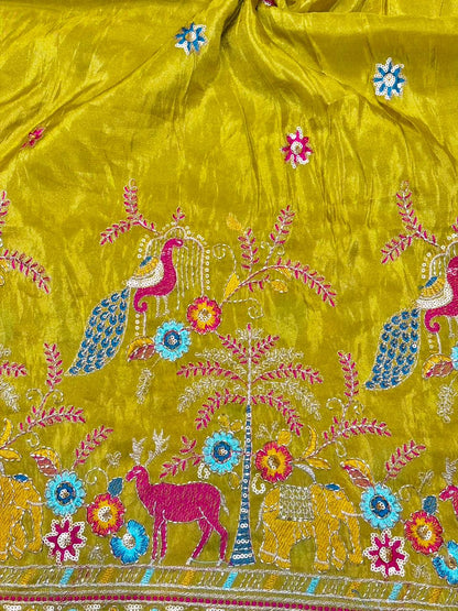 Premium🥻 Viscouse tissue👗 border fabrics beats work beautiful  design width 44