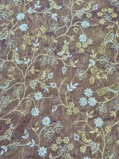 Regal Viscose Tissue fabrics – Exquisite Beadwork & Floral Artistry  Width 44