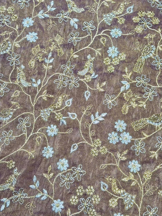 Regal Viscose Tissue fabrics – Exquisite Beadwork & Floral Artistry  Width 44