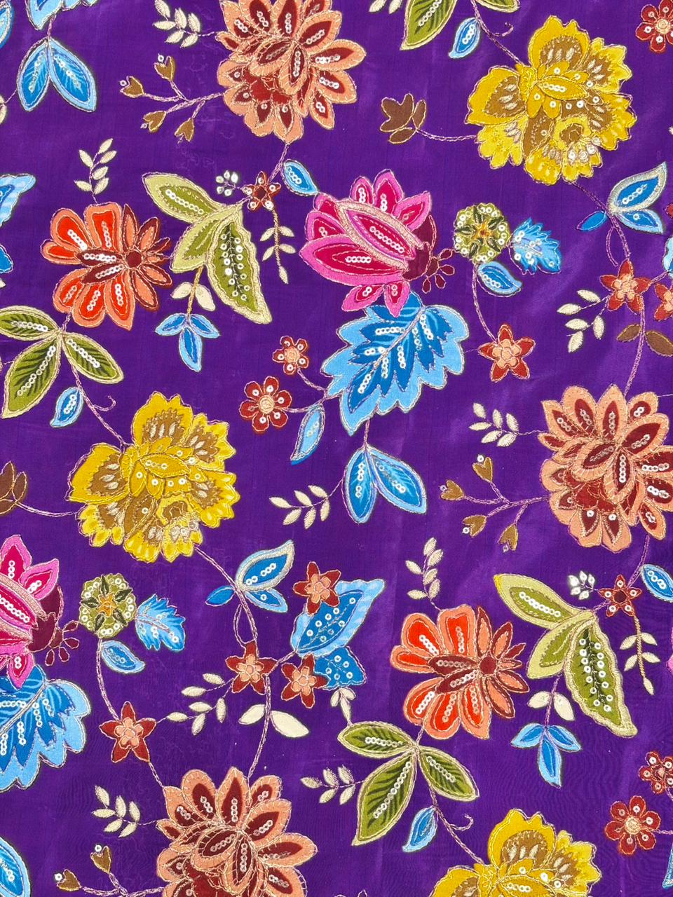 Regal Natural Crepe – Luxe Floral Sequin & Beadwork Art width 44