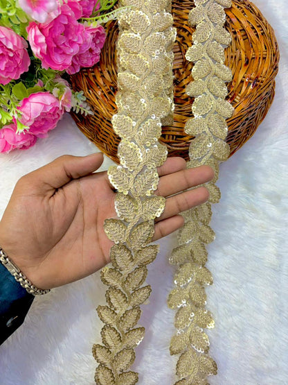 Designer Embroidered Sequin Leaf Border – Exquisite Maggam Inspired ( Handwork pack of 9 meter