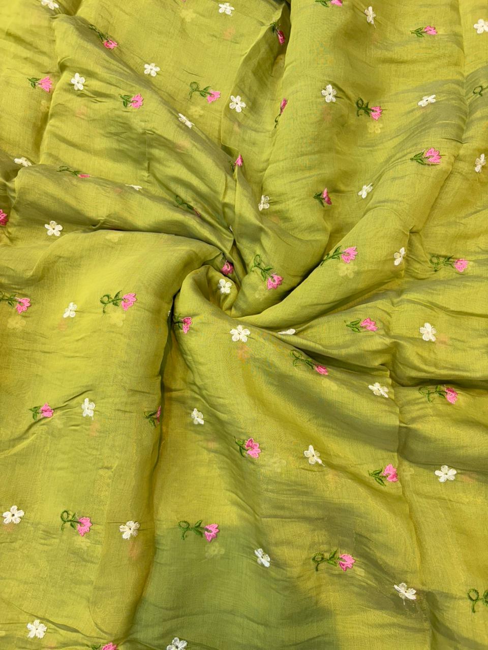 This premium fabric is a Floral Embroidered mulchandari  width 44