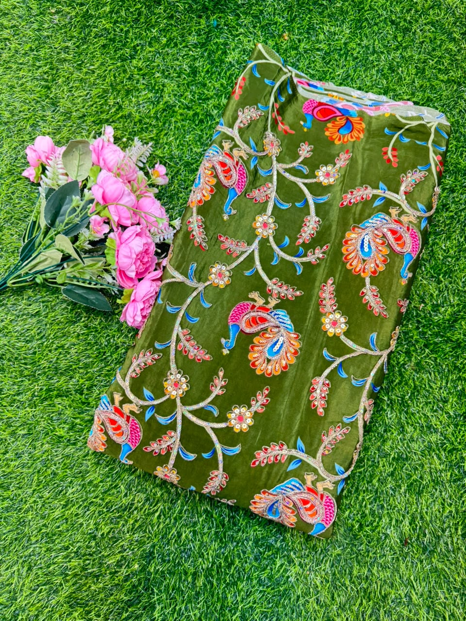 Premium Pure Natural Crêpe Fabric – Floral Embroidered Collection width 44