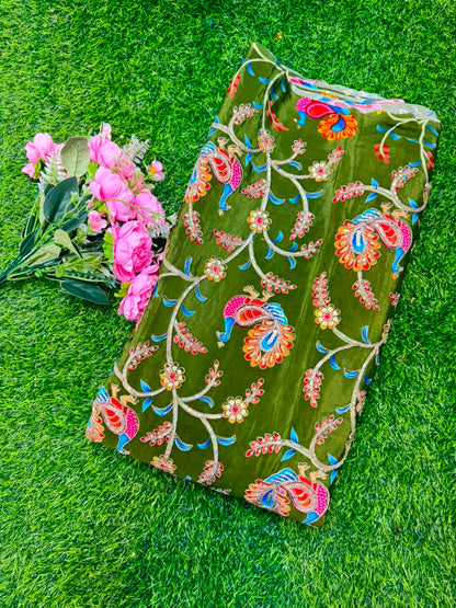 Premium Pure Natural Crêpe Fabric – Floral Embroidered Collection width 44