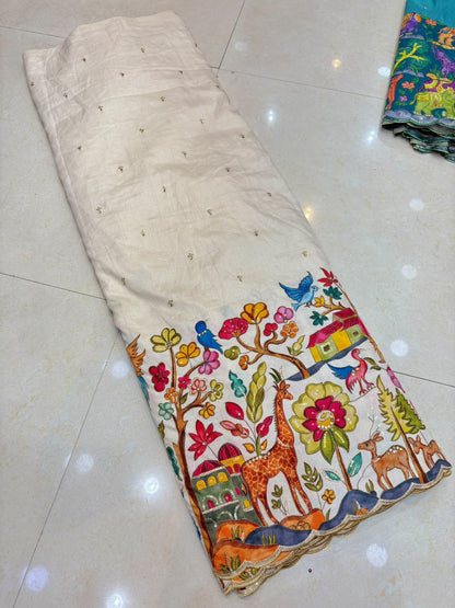 Pure Kalamkari Malai Silk Fabric ✨ soft width 45