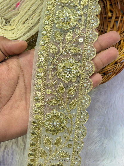 ✨ Premium Golden Embroidered Zari Lace – Elegant Decorative Border pack of 9 meter PANI