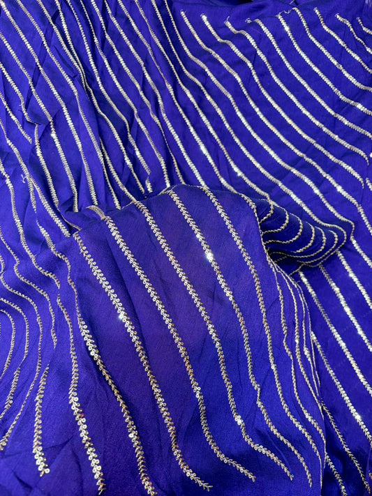Midnight Gold Wave Vichitra Silk width 44