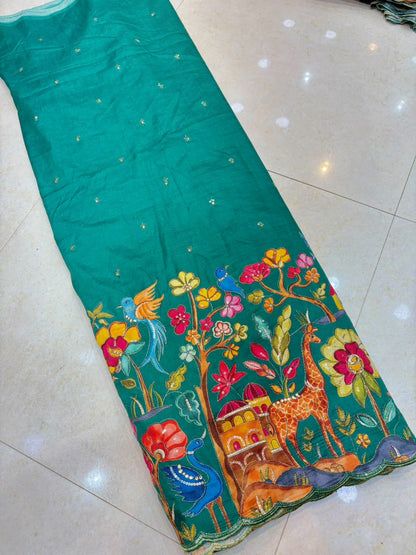 Pure Kalamkari Malai Silk Fabric ✨ soft width 45