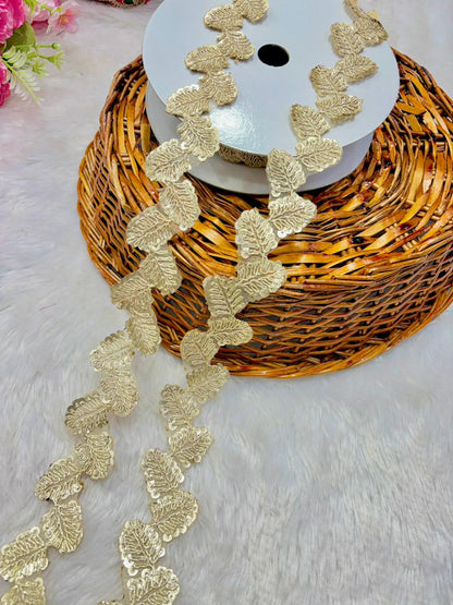 🥻Premium Golden Leaf Embroidered Lace Border for Saree & Lehenga (pack of 9 meter) GOLD