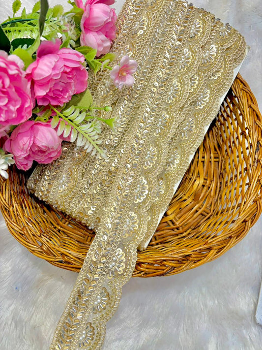 Handmade Premium Gold Embroidered Lace Border – Pack of 9 Meter MAGGAM LACE