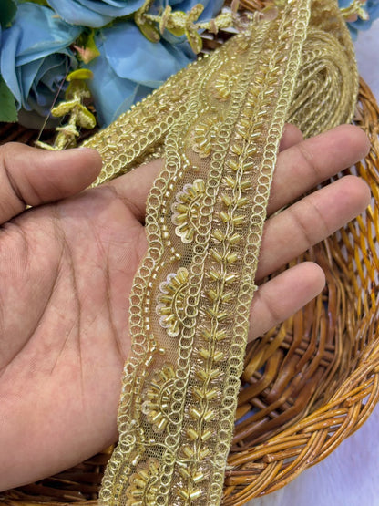 ✨ Premium Golden hand made  Embroidered Zari Lace – Elegant Decorative Border pack of 9 meter rose golden