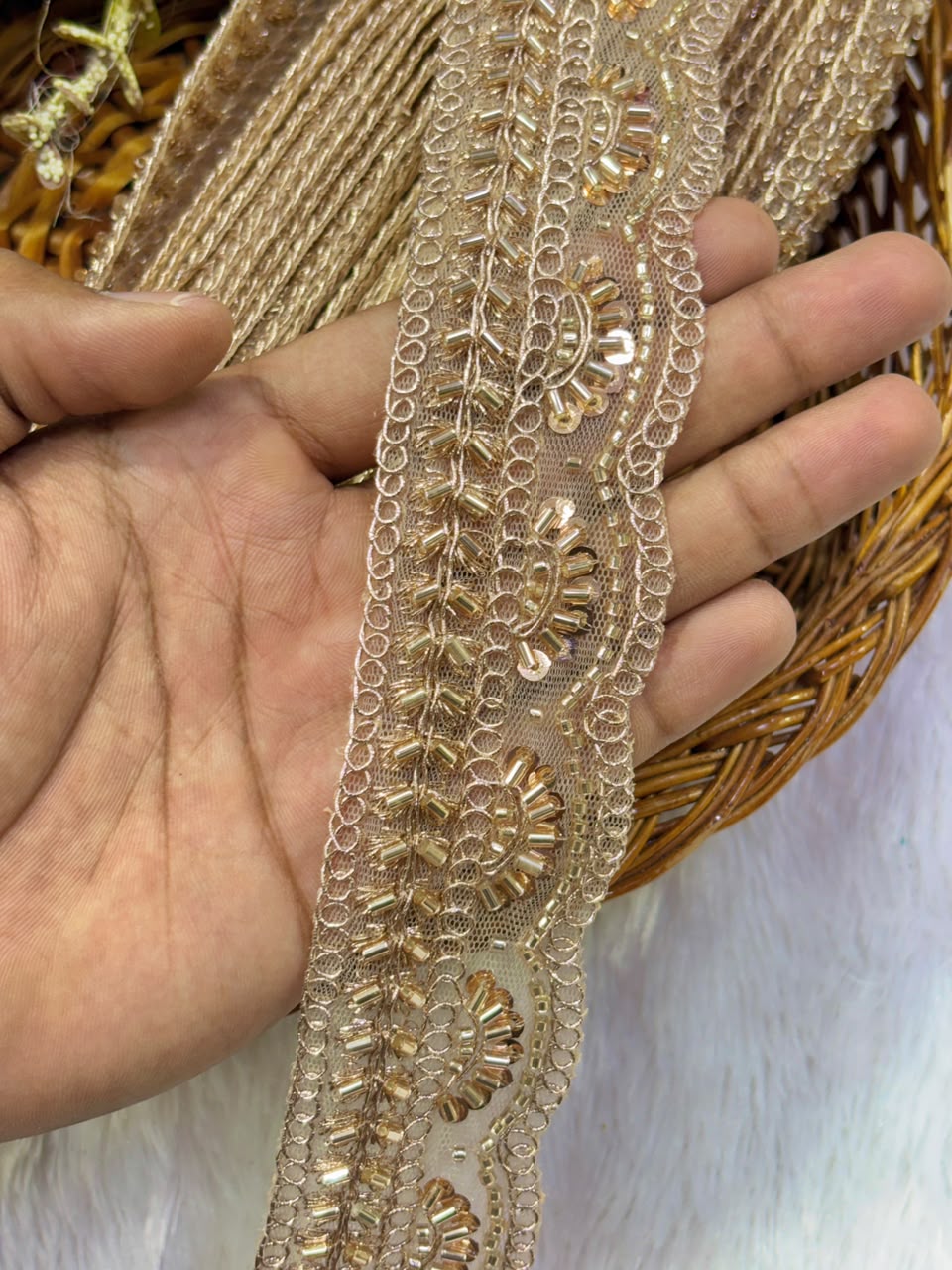✨ Premium Golden hand made  Embroidered Zari Lace – Elegant Decorative Border pack of 9 meter golden