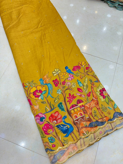 Pure Kalamkari Malai Silk Fabric ✨ soft width 45