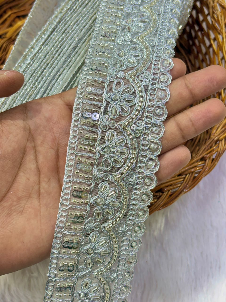 ✨ Premium Golden hand made  Embroidered Zari Lace – Elegant Decorative Border pack of 9 meter silver lace