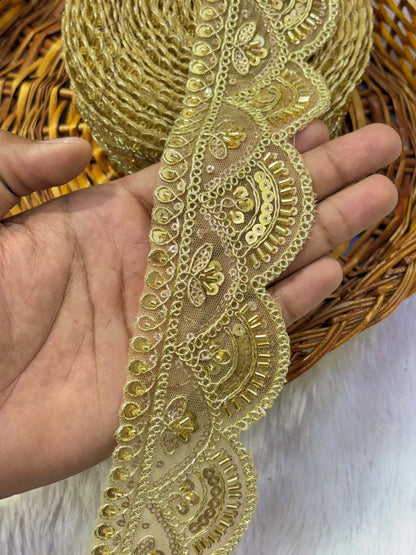✨ Premium Golden hand made  Embroidered Zari Lace – Elegant Decorative Border pack of 9 meter   gold